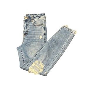 American Eagle Curvy High Rise Jeggings Medium Destroyed Wash Size 2 Short